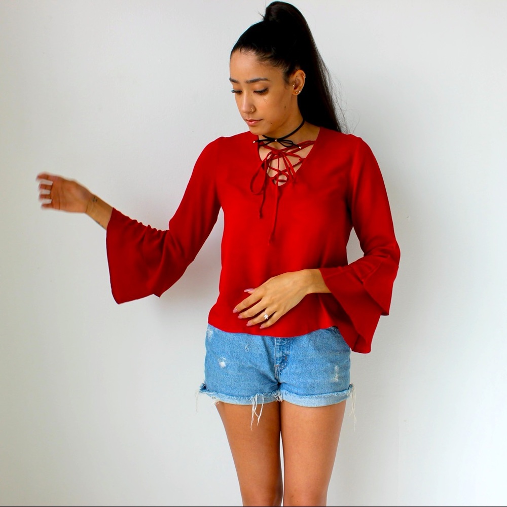 Long Sleeve Red Blouse
